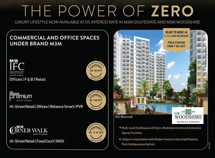 Luxury lifestyle now available at 0% interest rate at M3M Woodshire in Sector 107, Gurgaon